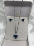 Luxury Stainless Steel , Delicate Simple Heart Shaped Cubic Zirconia Pendant Necklace and Earrings Set.