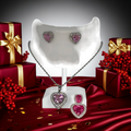 Luxury Stainless Steel , Delicate Simple Heart Shaped Cubic Zirconia Pendant Necklace and Earrings Set.