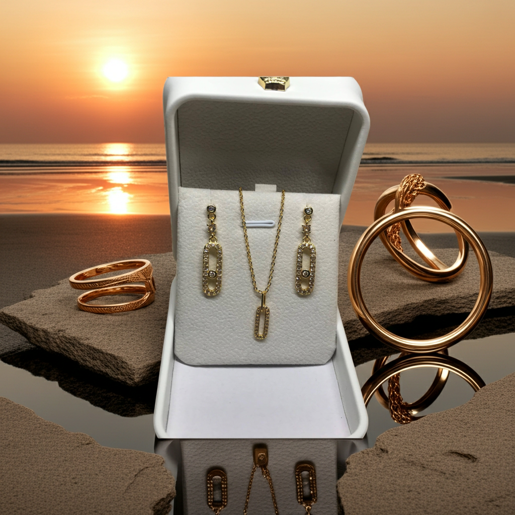 Timeless Gold Crystal Necklace & Earrings Set for Women