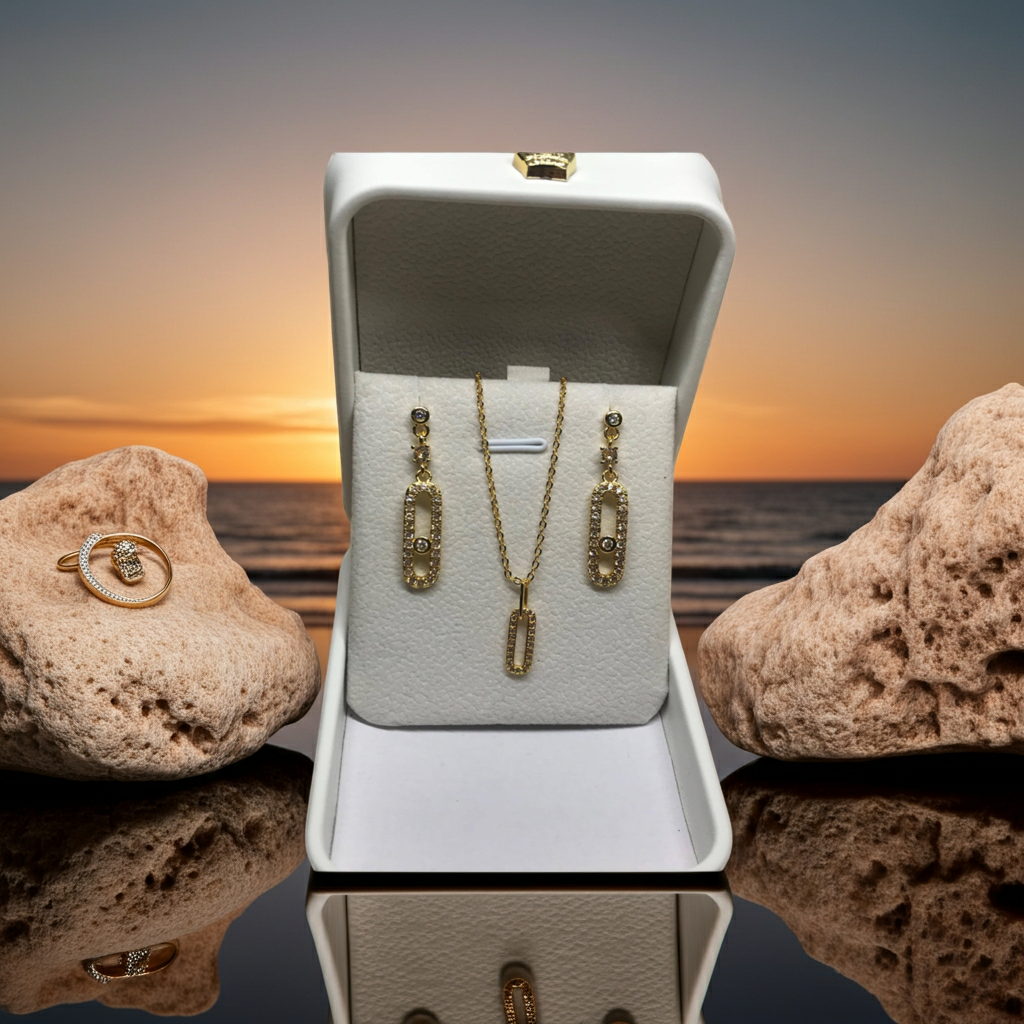 Timeless Gold Crystal Necklace & Earrings Set for Women