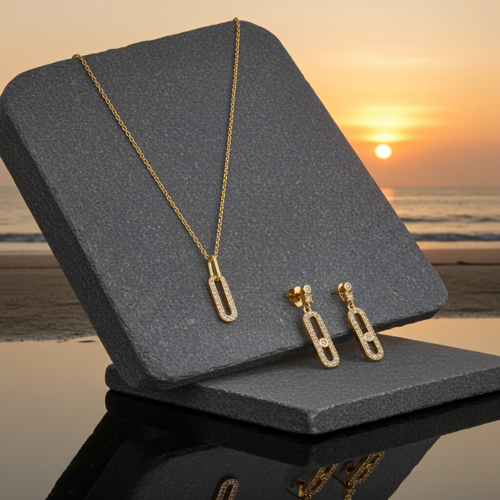 Timeless Gold Crystal Necklace & Earrings Set for Women