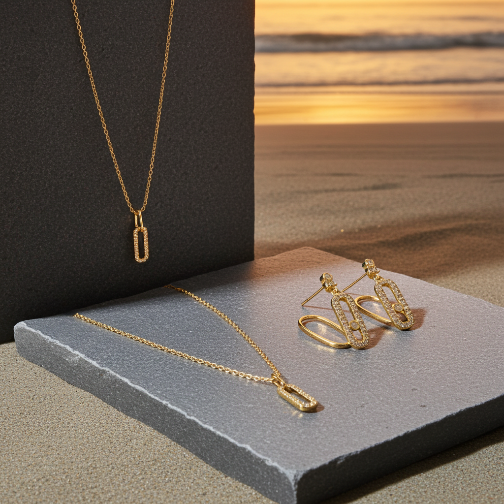 Timeless Gold Crystal Necklace & Earrings Set for Women