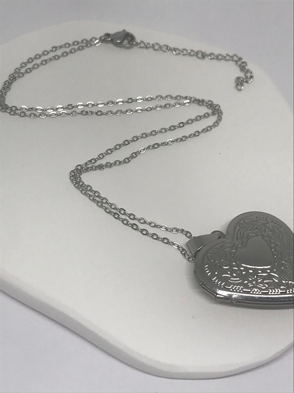 Silver Heart Locket Necklace - Engraved Photo Pendant