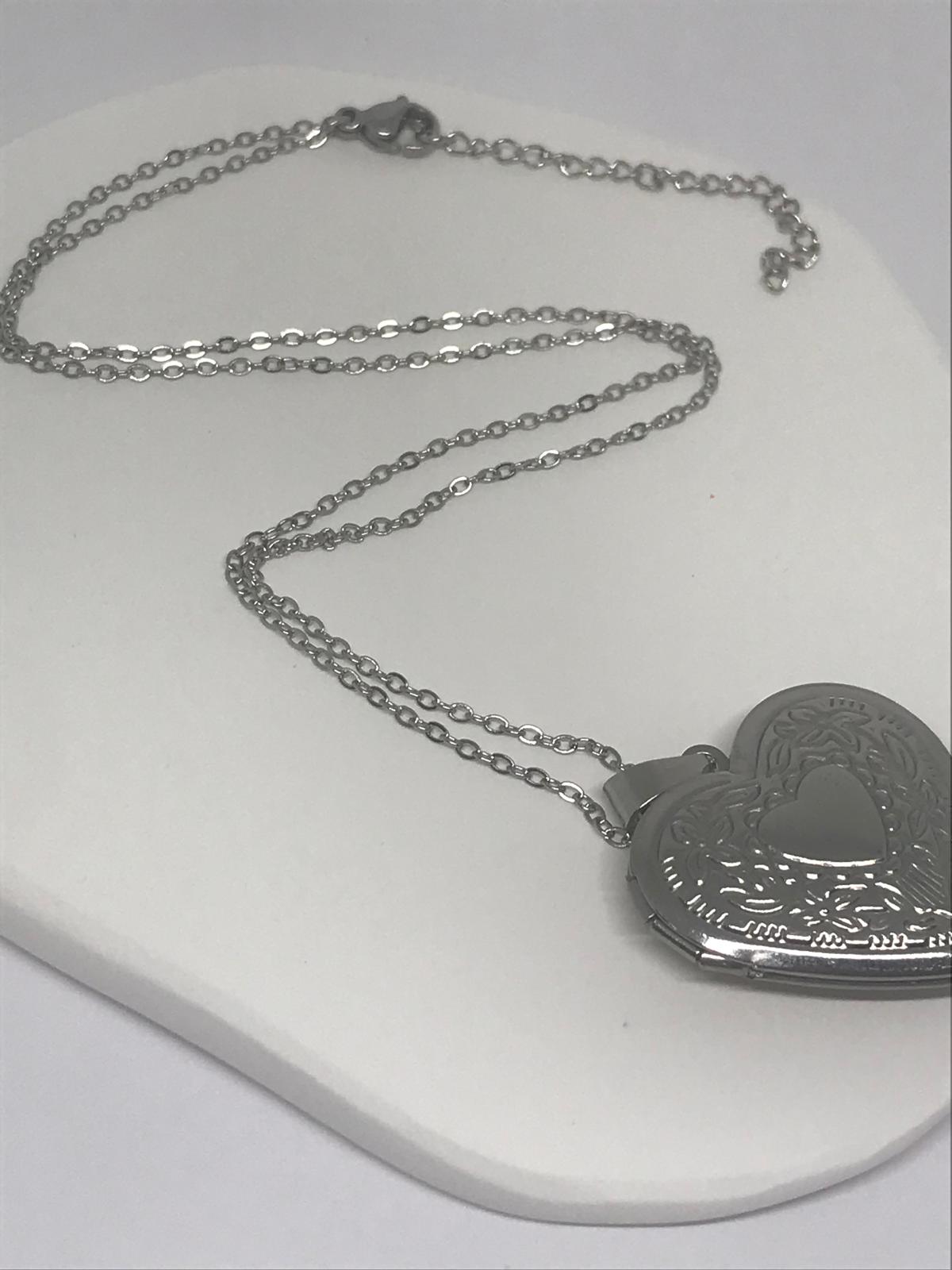 Silver Heart Locket Necklace - Engraved Photo Pendant