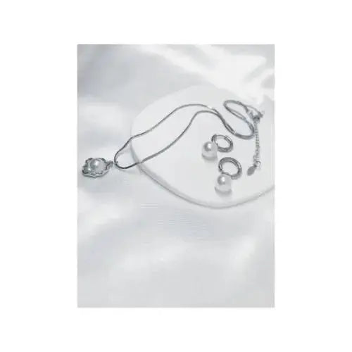 Minimalist Design Stainless Steel Seashell & Faux Pearl Pendant With Non-Fading Snake Chain Collarbone Necklace and Earrings  For Women's .