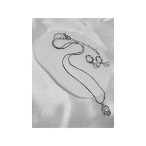 Minimalist Design Stainless Steel Seashell & Faux Pearl Pendant With Non-Fading Snake Chain Collarbone Necklace and Earrings  For Women's .