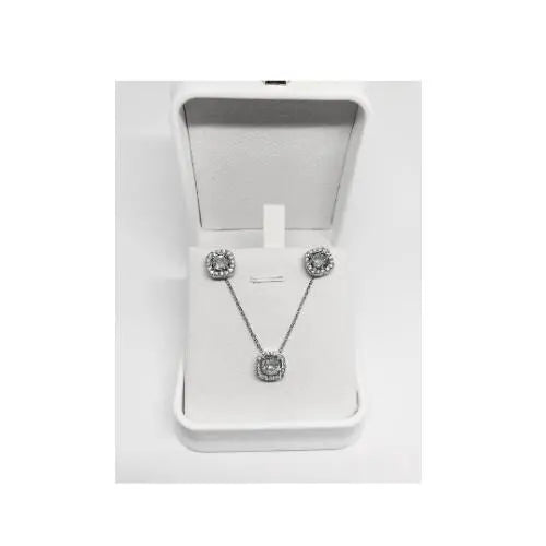 Stainless steel Rhinestone Decor Square Charm Necklace and Earrings hypoallergenic