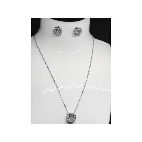 Jewelry set with necklace and earrings on a mannequin bust.