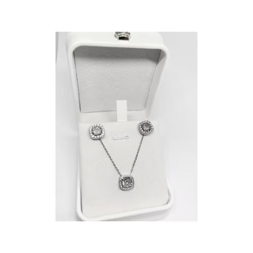 Stainless steel Rhinestone Decor Square Charm Necklace and Earrings hypoallergenic
