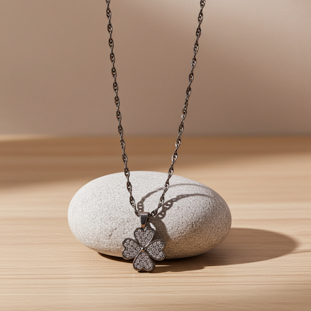 Stainless Steel Necklace  , 18K Gold Plated Four Leaf