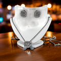 Stainless steel Rhinestone Decor Square Charm Necklace and Earrings hypoallergenic