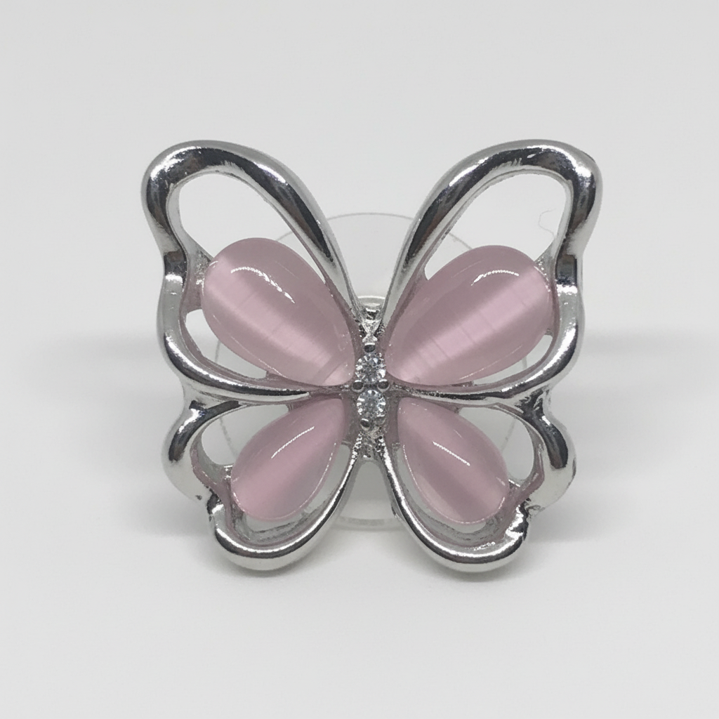 Pink Butterfly Stud Earrings - Silver Outline Design