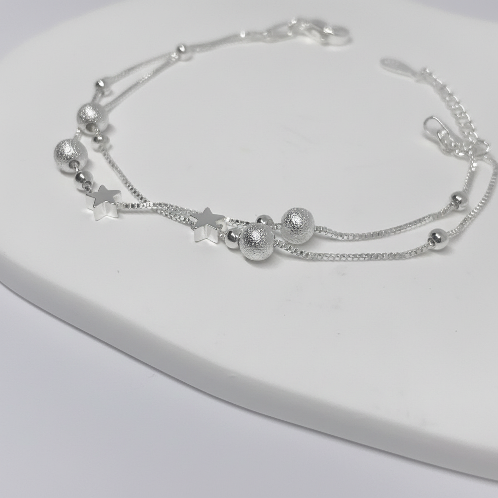 Stainless Steal Silver Star Hand /Anklet - Layered Chain Ankle Bracelet