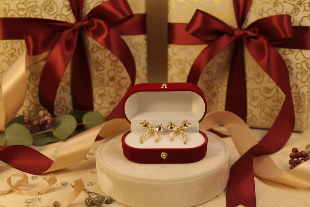 Gold Bow Stainless Steal Stud Earrings - Elegant Ribbon Design