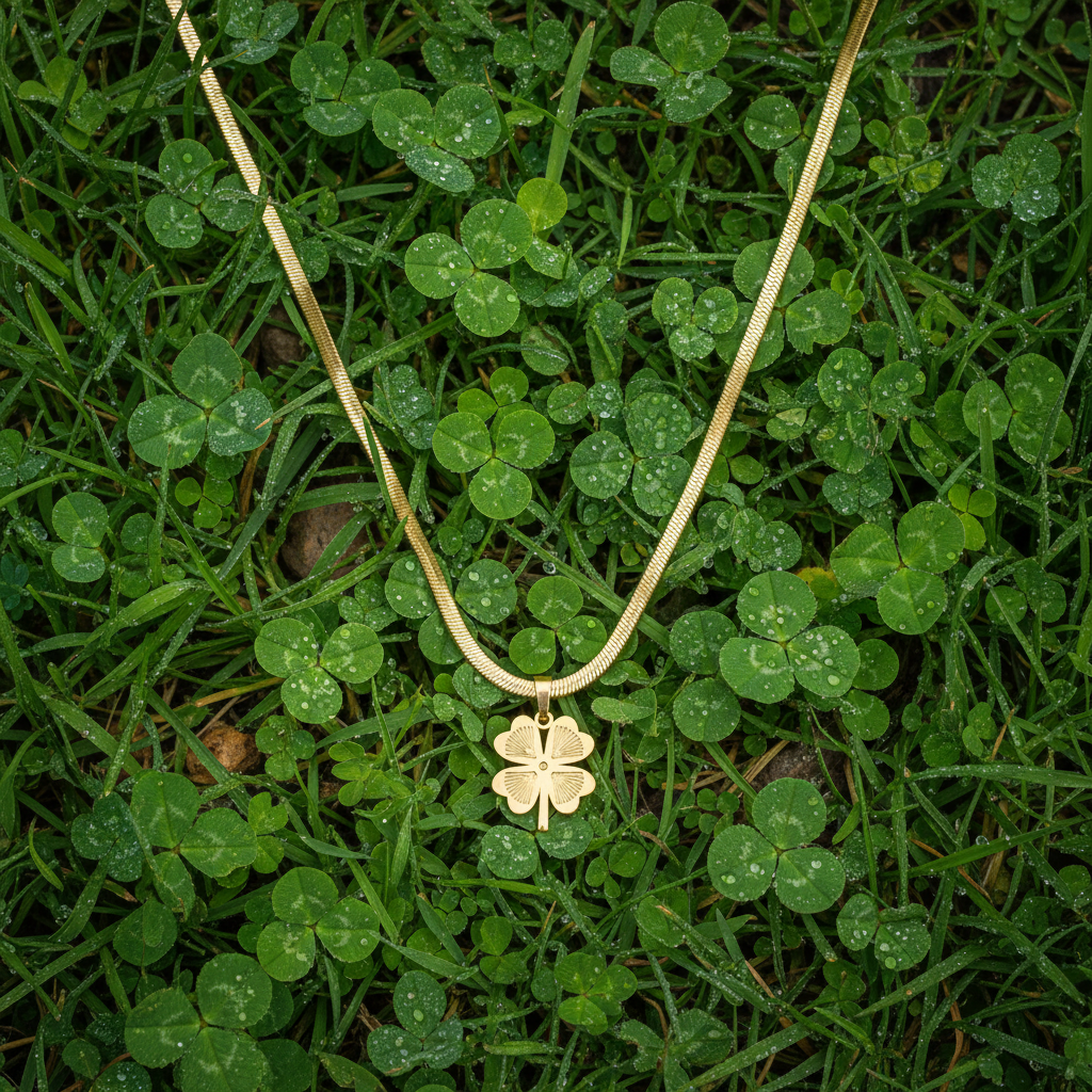 Gold Four Leaf Clover Necklace - Lucky Charm Pendant