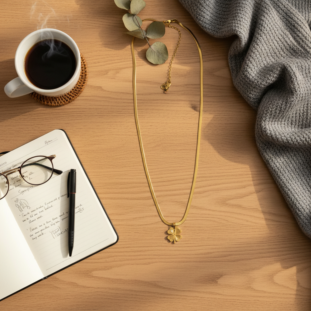 Gold Four Leaf Clover Necklace - Lucky Charm Pendant