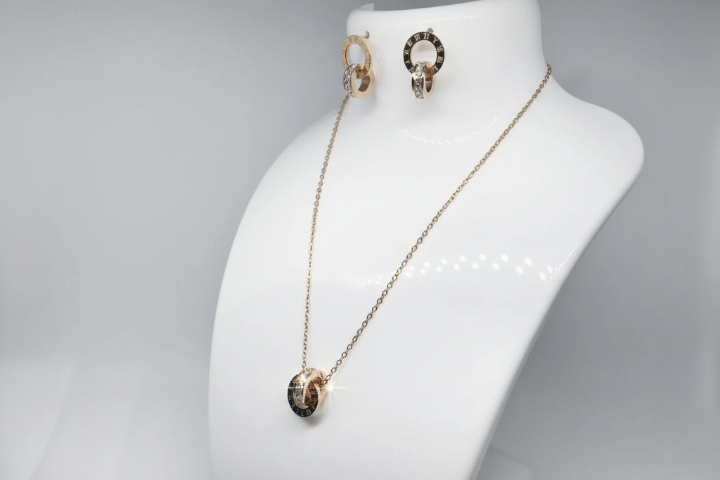 Roman Numeral Crystal Jewellery Set, Necklace & Earrings , Luxury 3PCS Roman Numeral Jewellery Set for Women