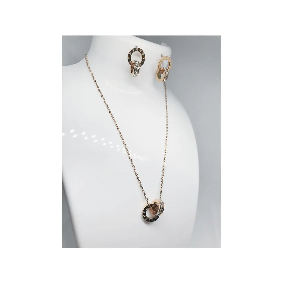 Roman Numeral Crystal Jewellery Set, Necklace & Earrings , Luxury 3PCS Roman Numeral Jewellery Set for Women