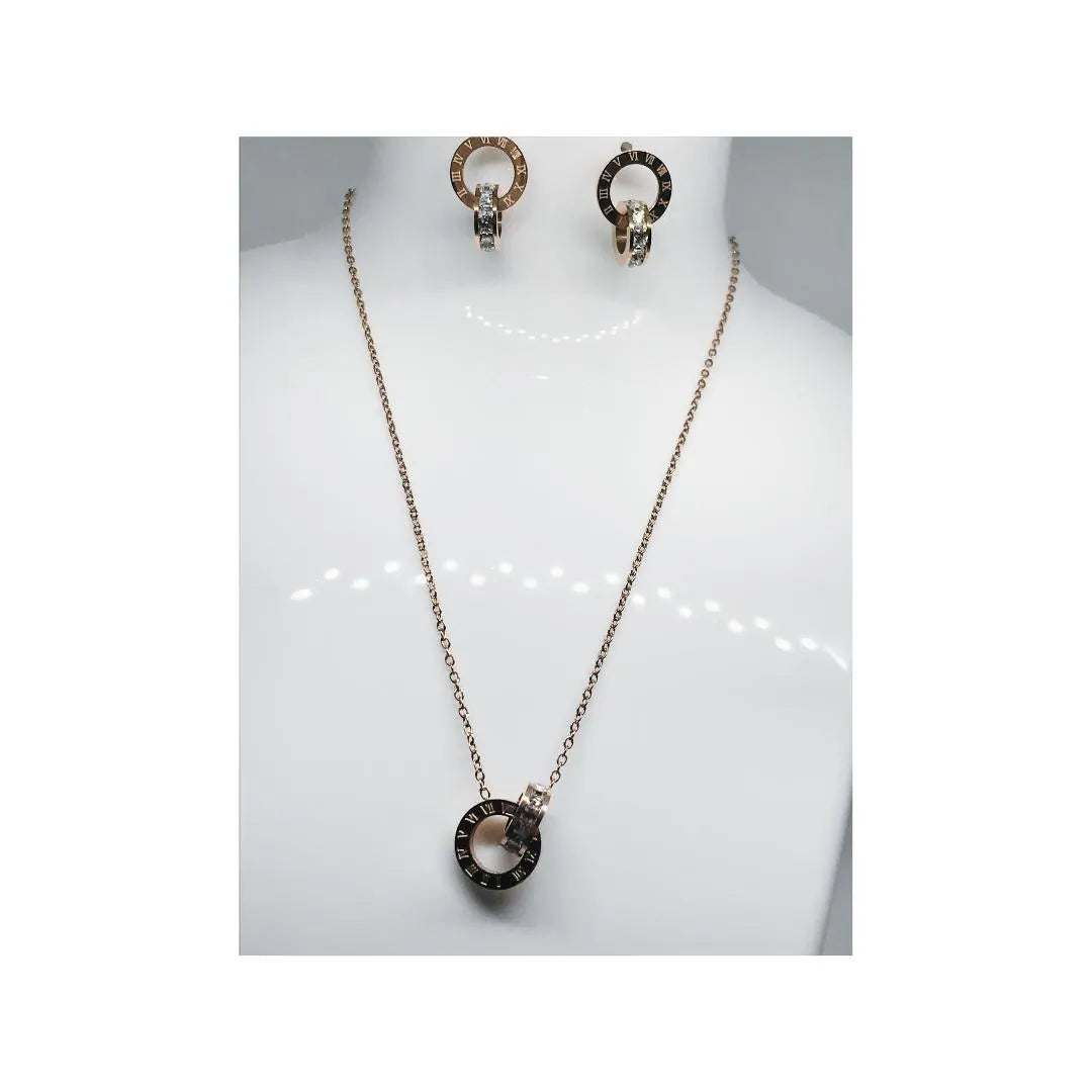 Roman Numeral Crystal Jewellery Set, Necklace & Earrings , Luxury 3PCS Roman Numeral Jewellery Set for Women