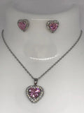 Luxury Stainless Steel , Delicate Simple Heart Shaped Cubic Zirconia Pendant Necklace and Earrings Set.