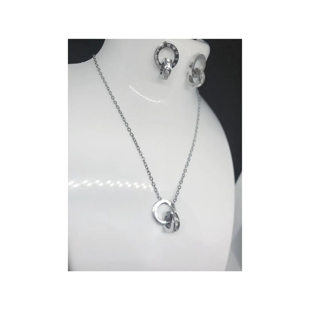 Silver Roman Numeral Crystal Jewellery Set , Stainless Steel