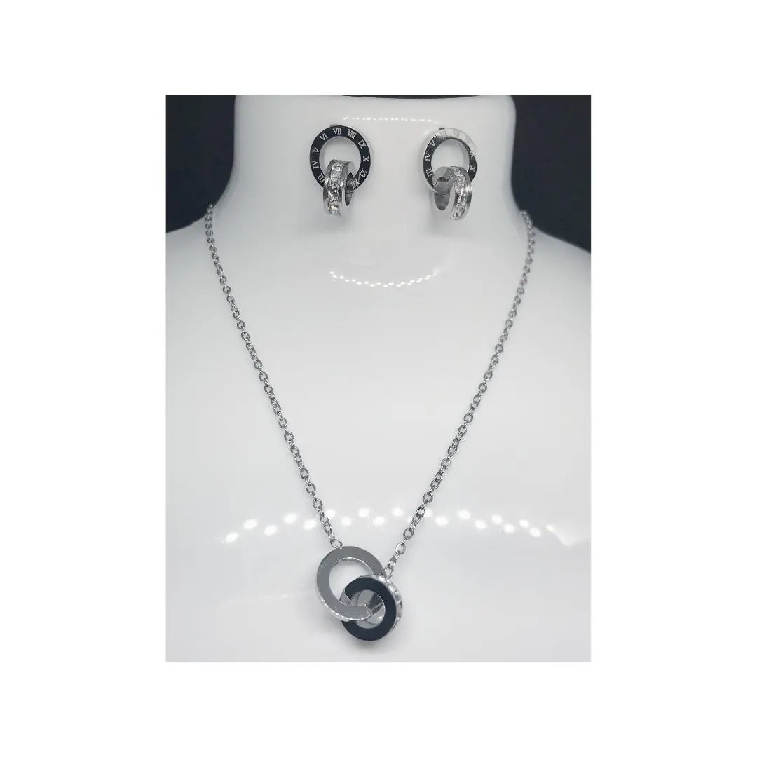 Silver Roman Numeral Crystal Jewellery Set , Stainless Steel