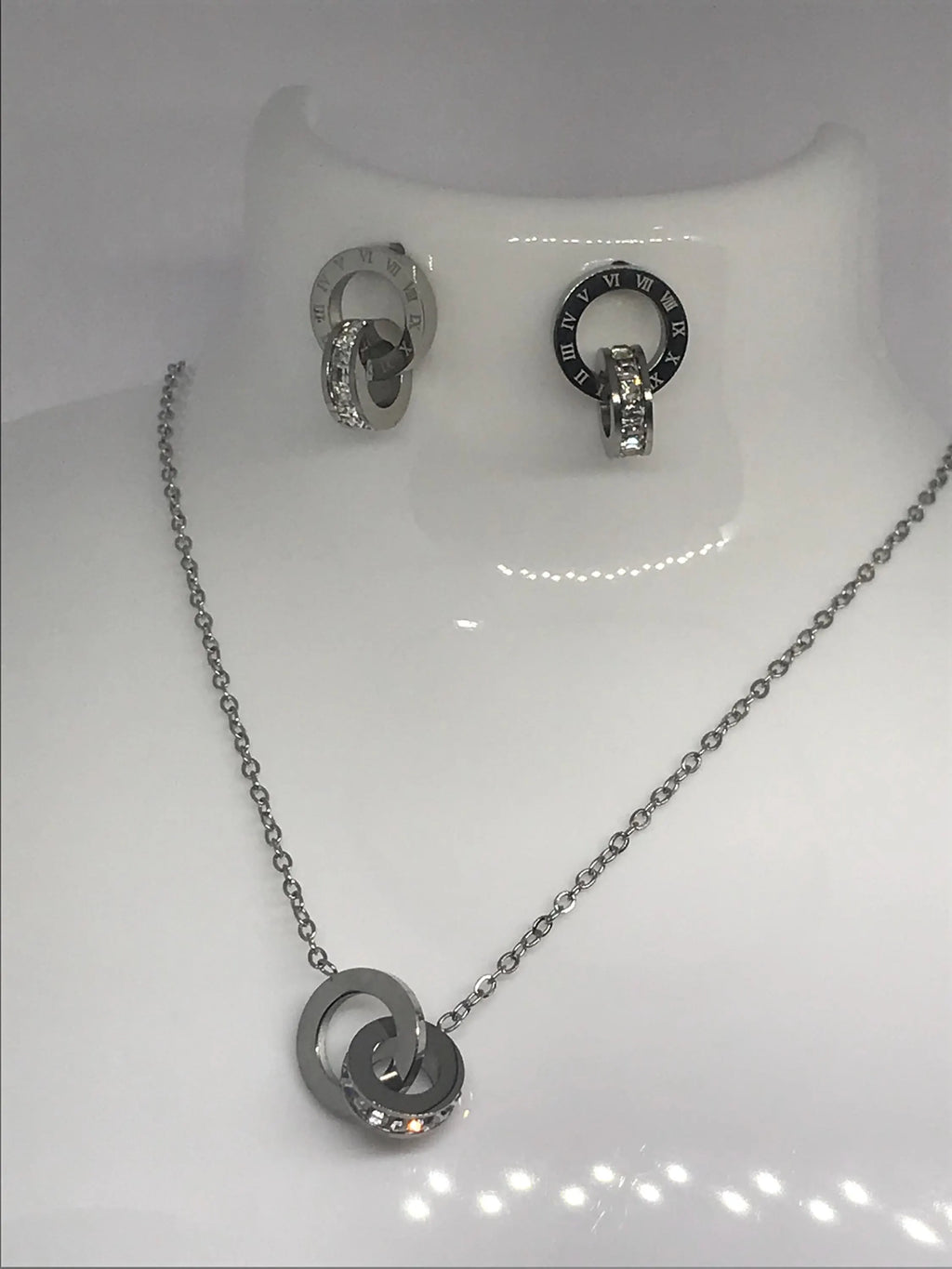 Silver Roman Numeral Crystal Jewellery Set , Stainless Steel