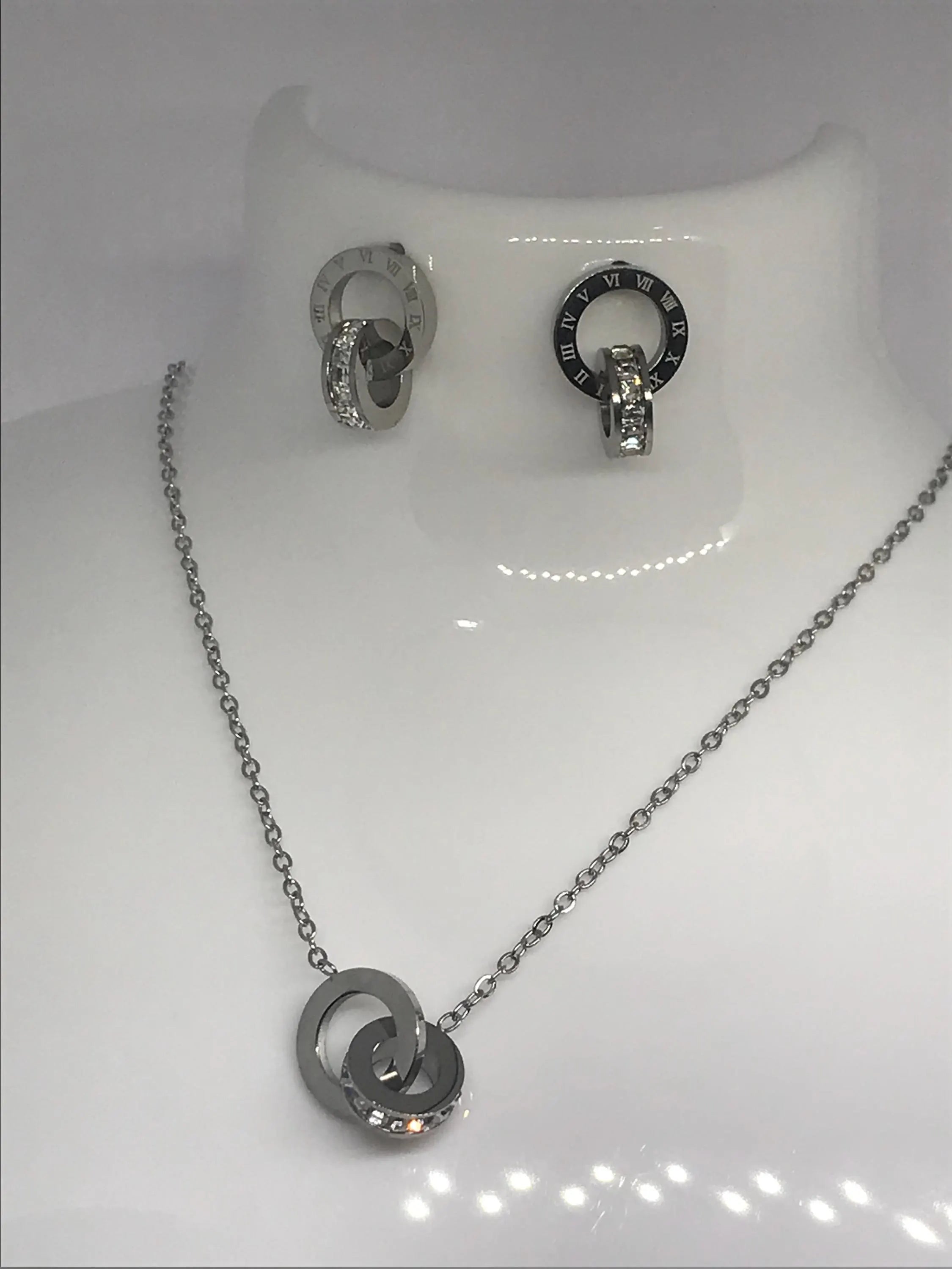 Silver Roman Numeral Crystal Jewellery Set , Stainless Steel