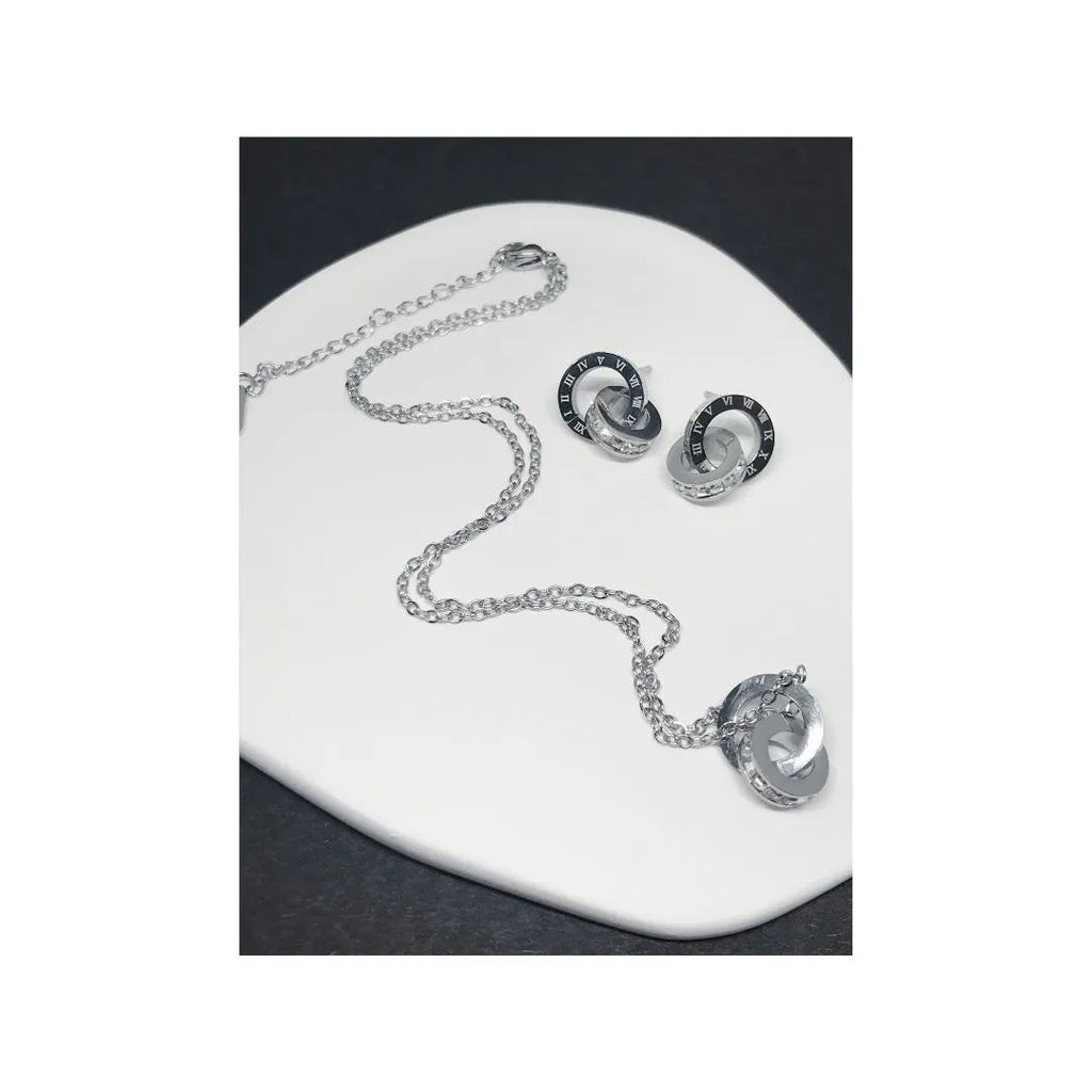 Silver Roman Numeral Crystal Jewellery Set , Stainless Steel