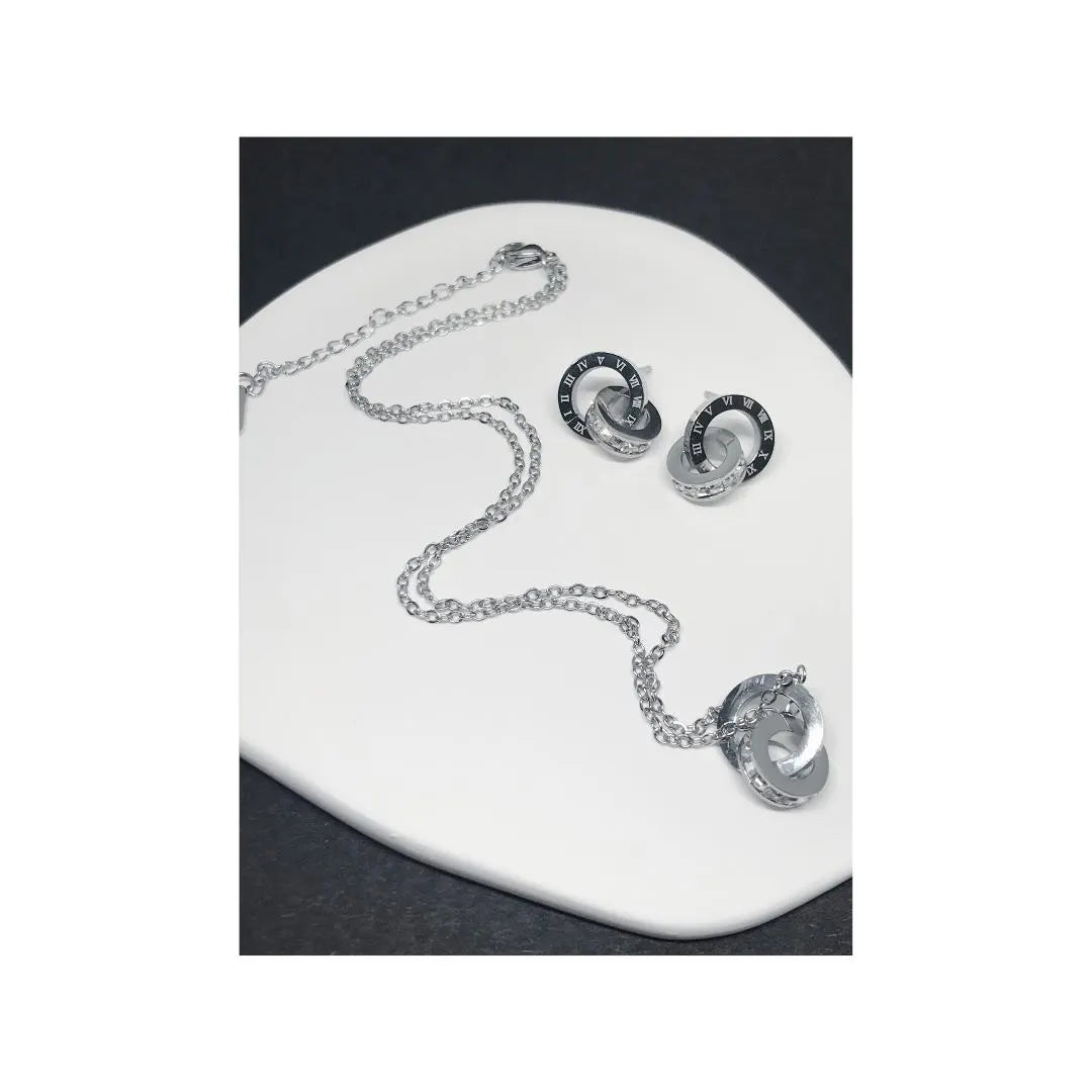 Silver Roman Numeral Crystal Jewellery Set , Stainless Steel