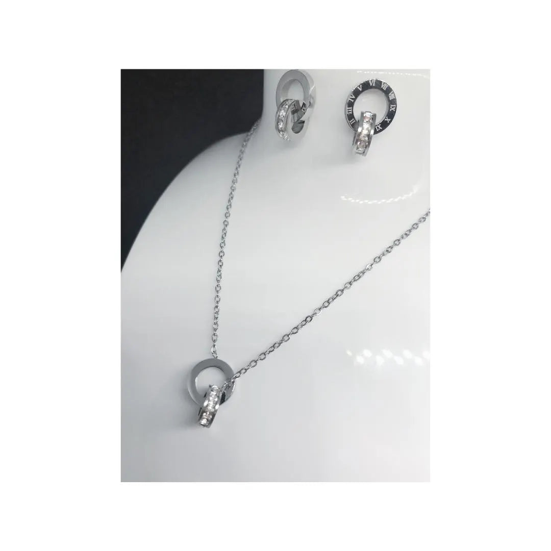 Silver Roman Numeral Crystal Jewellery Set , Stainless Steel