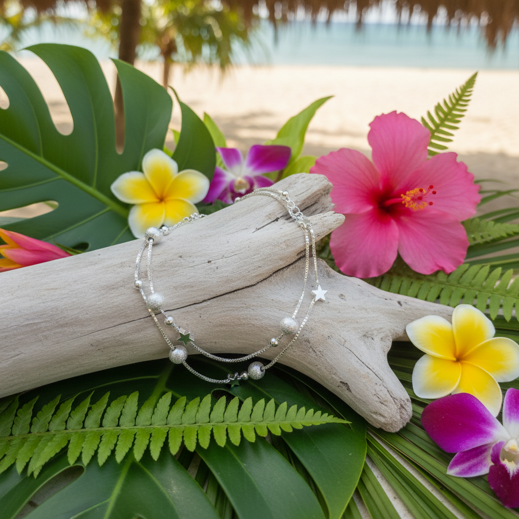 Stainless Steal Silver Star Hand /Anklet - Layered Chain Ankle Bracelet