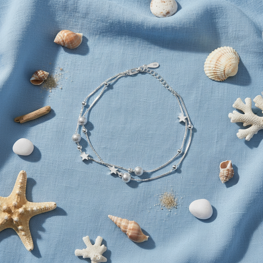 Stainless Steal Silver Star Hand /Anklet - Layered Chain Ankle Bracelet